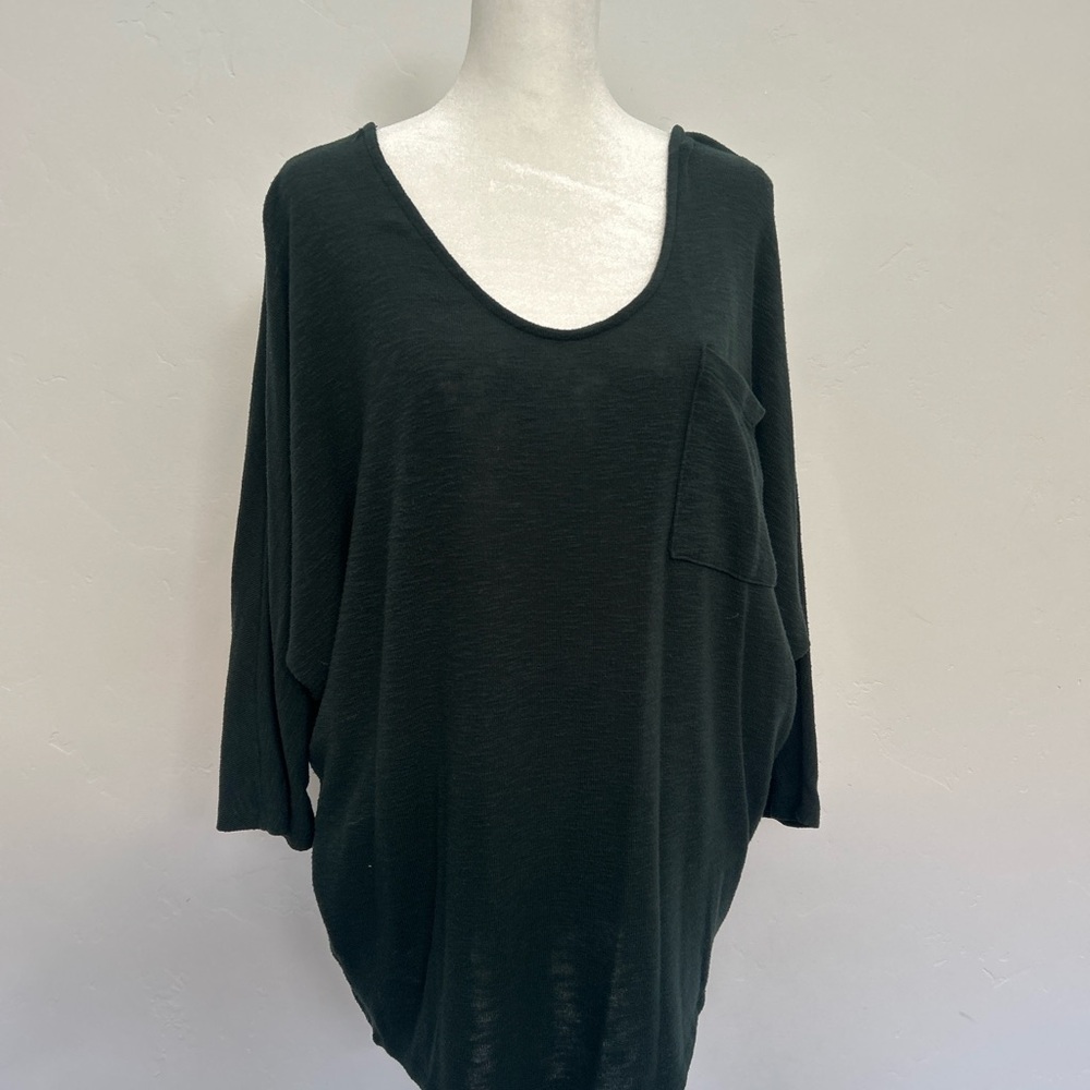 Laila Jayde Womens Top Size L‎ Green Dolman Sleeve Pocket V Neck
